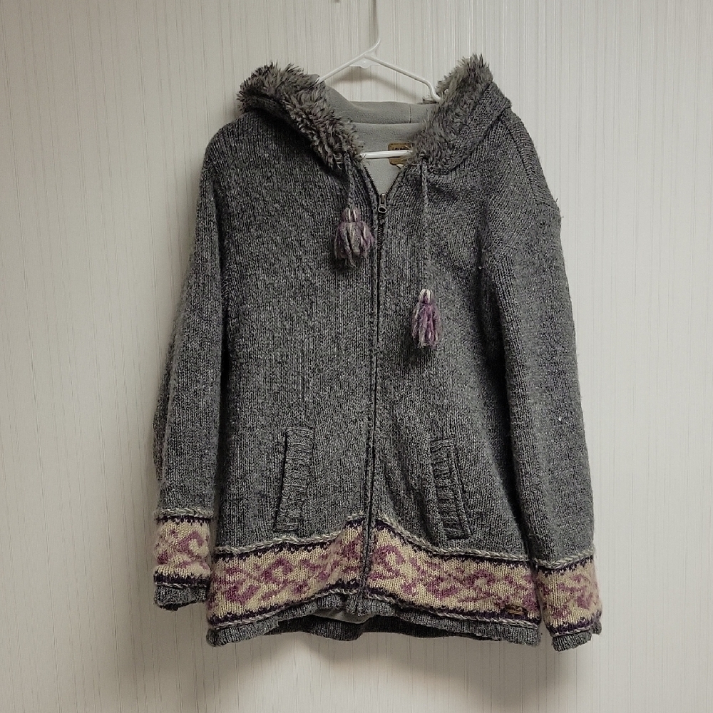 Laundromat Gray Hooded Wool Jacket. Fleece Lined. Women's XL.